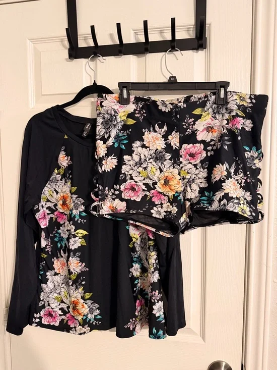 torrid Black Floral Swim Rash Guard Top with Colorful Blooms - Picture 5 of 5